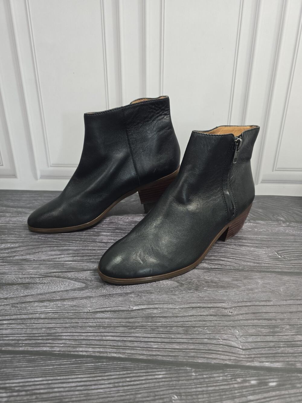 J.Crew Factory Reagan Black Leather Ankle Booties Style G7871 Women's Size 7.5